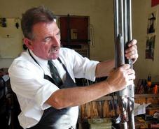 Dale Tate, gun maker, at work on a pair of barrels